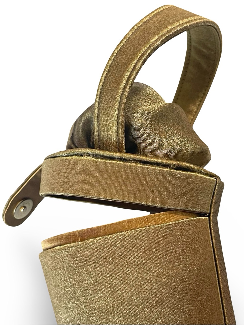 Mini Satin Evening Bucket Bag Single Handle Snap Closure in Metallic Gold - Picture 5 of 8